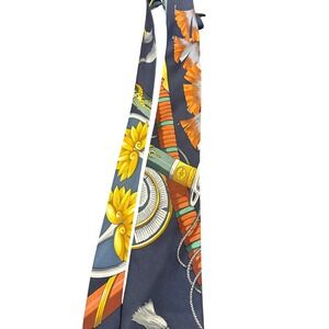 Hermes Daimyo Silk Tie Navy Gold Samurai Sword Japan Motif France Vintage